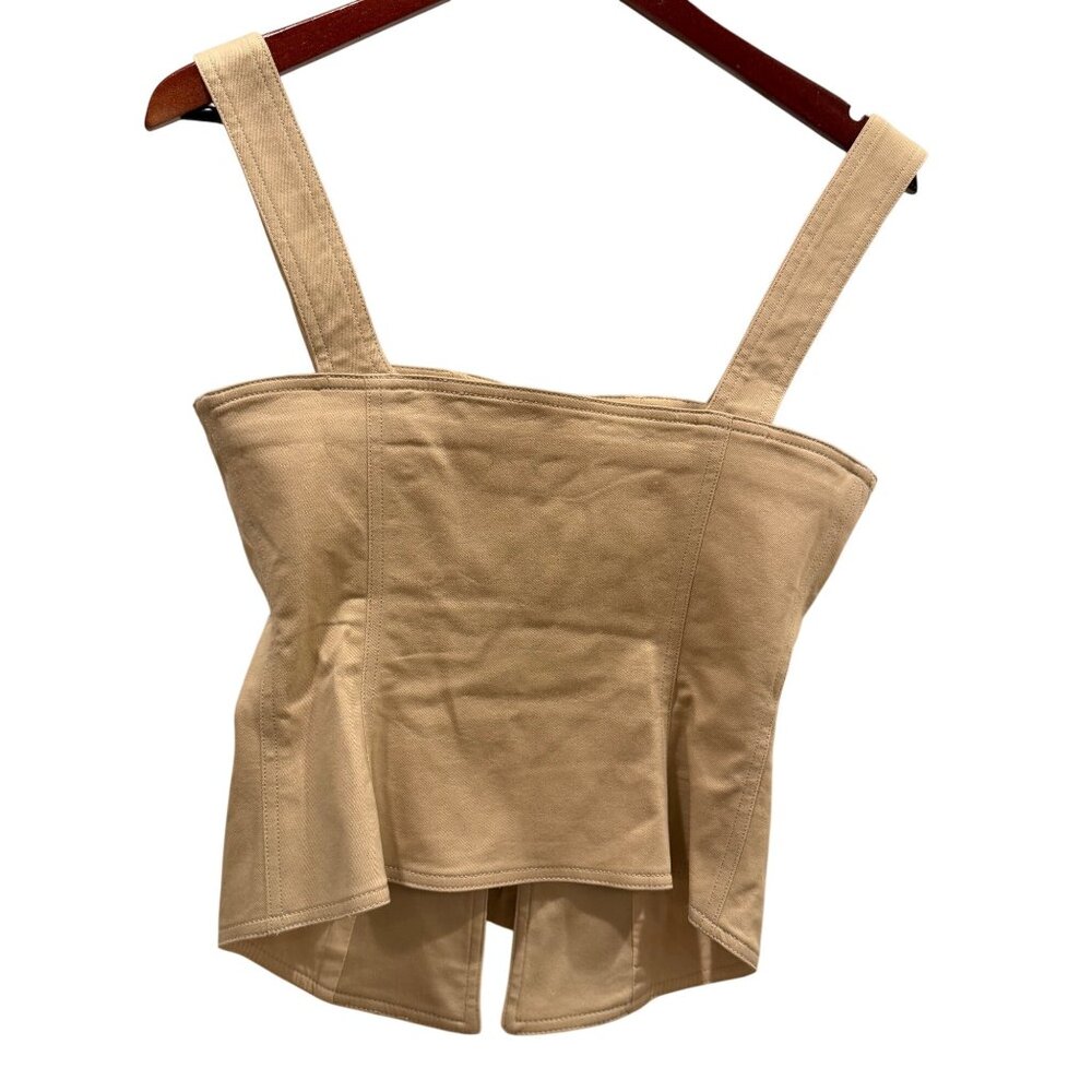 L'Academie Women Tan Bow Front Corset Top Khaki Sleeveless Cotton Blend Small - Picture 5 of 9